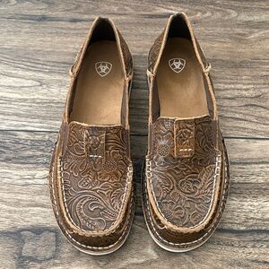 Ariat Brown Tooled Leather Slip-On Loafers